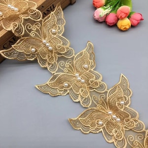 1 Yard Elegante Gold Perle Schmetterling Spitzenbesatz Band DIY Nähen Handwerk für Hochzeitskleid Handgefertigte Lieferungen Handwerk Dekoration