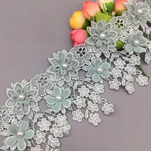 1 Yard Vert Clair Fleur Perle Brodé Net Dentelle Tissu Garniture Ruban De Mariage Applique DIY Manuel Couture Fournitures Artisanat Décoration