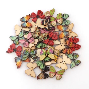 50PC 2 Holes 3 Size Colorful Butterfly Wooden Buttons Fit Sewing And Scrapbooking Sewing Buttons For Mixed Craft DIY