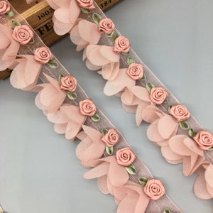 30 stks 3D bloem roos kanten rand trim - chiffon bloemen stof lint voor trouwjurk, kleding, hoed, doe-het-naaien ambacht