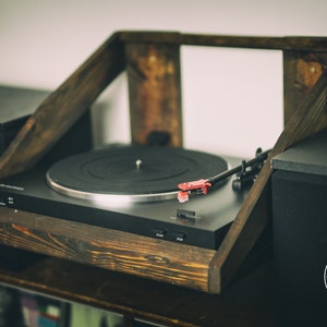 Custom wall mounted record player shelf mahogany rustic hand made.