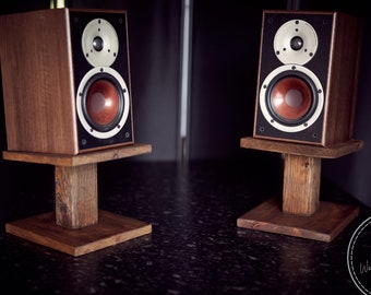 Pair - Desk Top Speaker stands - walnut - tilted - hand made using reclaimed beams - studio monitor mount - gift for him