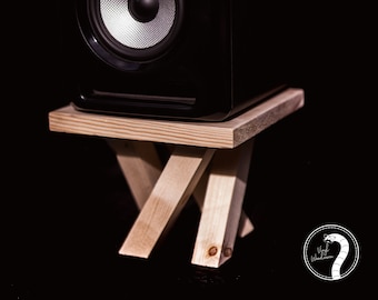 Hand made wooden pine Universal abstract artsy Speaker Stands Desk top Pair monitors x2 stylish