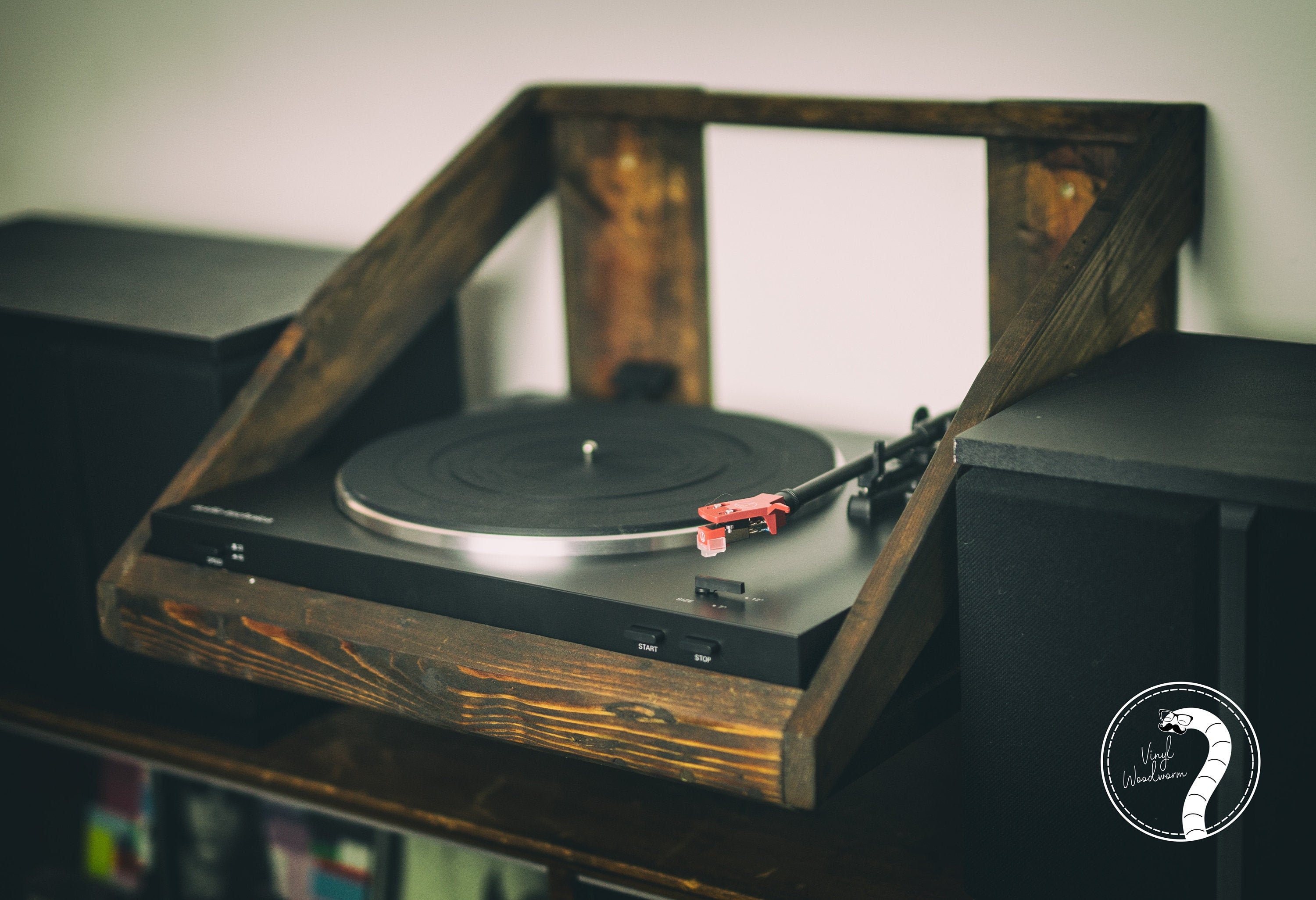 1950s oak record player shelf