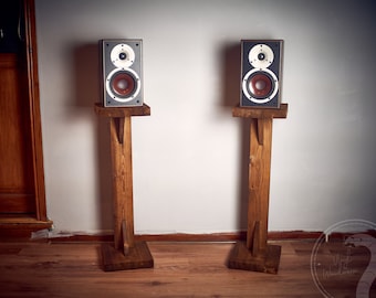 Floor Speaker Stands - Pair - Hand made rustic - mahogany wood monitor mount hifi