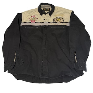 Vintage Harley Davidson HOG Shirt XL Black Beige Button Up Long Sleeve Mens