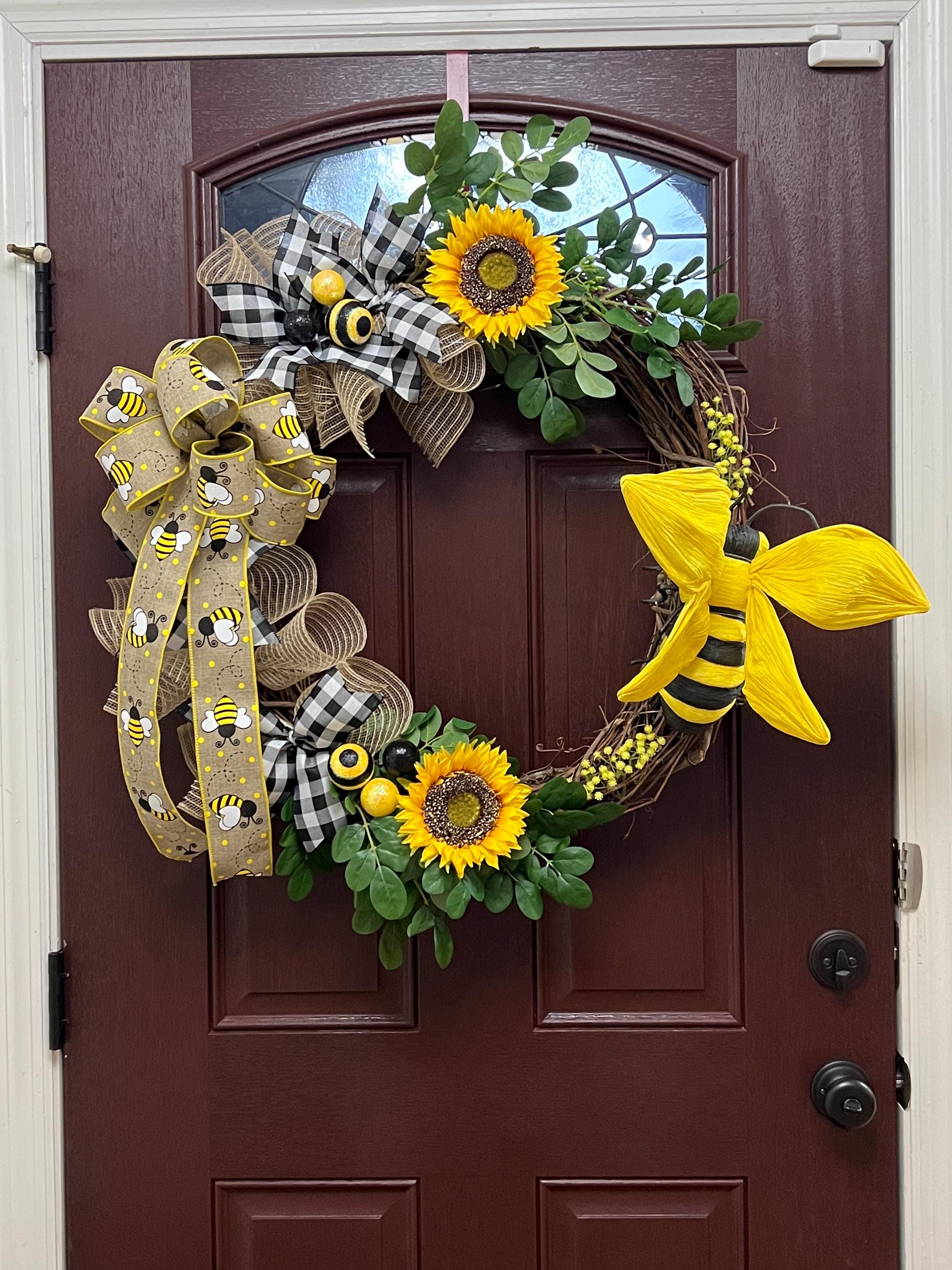 Sunflower Bee Wreath for Front Door | Farmhouse Spring Summer Wreath ...