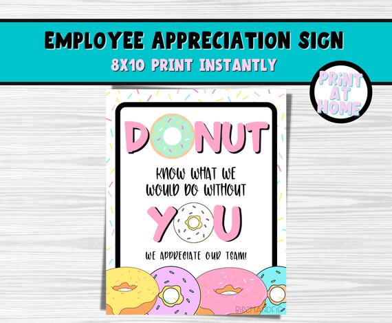Donut Staff Appreciation Sign. Printable Donut Employee Thank - Etsy ...