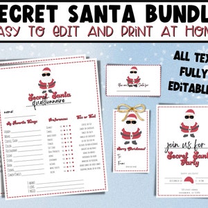 Secret Santa Fragebogen Editierbares Bundle | Secret Santa Form | Weihnachtsmann für die Arbeit | Weihnachtsmann Printable | Geheime Weihnachts-Wunschliste