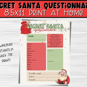 Weihnachtsfragebogen zum Ausdrucken | Weihnachtsmann Form | Weihnachtsmann für die Arbeit | Weihnachtsmann Printable | Secret Santa Wish List Printable