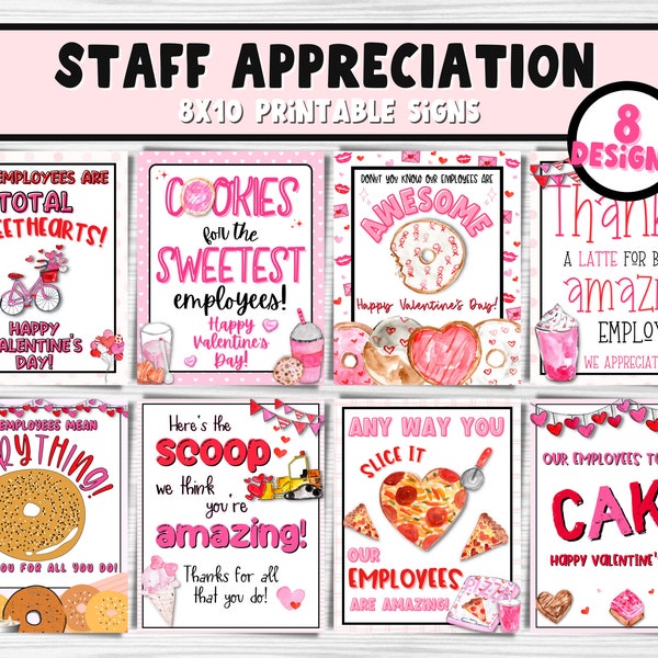 Valentine's Staff Appreciation Sign Bundle | DIY Valentine Bulk Employee Appreciation Gift Idea | Snack & Treat Printable Signs for Team