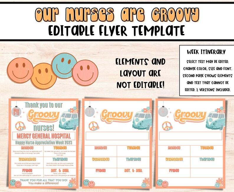 Nurses Appreciation Week Editable Itinerary | Hospital Staff DIY Bulk ...