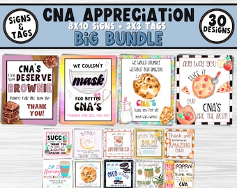 Certified Nurses Assistant Appreciation Week | CNA's Printable Appreciation Signs & Gift Tags | Medical Staff Thank You Bulk Gift Idea