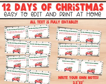 Editable Twelve Days of Christmas Printable Tags | Printable Christmas Gift Tags | 12 days of Christmas Present tags | Printable Christmas