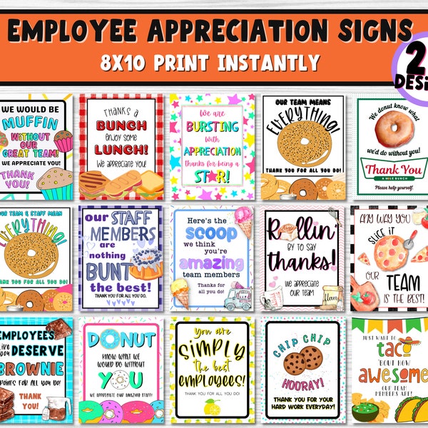 Staff Appreciation Sign Bundle 20 Designs Brunch, Lunch, Cookie, Muffin, Bagel, Donut, Candy and More!