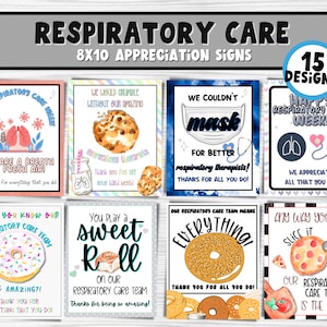 Semana de Cuidados Respiratórios | Pacote de placas para impressão da Semana de Apreciação do Terapeuta Respiratório | Muffin, bagel, donut, pizza e muito mais!