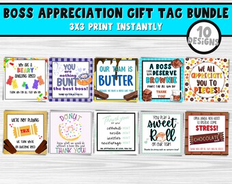 Snack & Candy Boss Appreciation Tag Bundle Designs 3x3 | Printable Staff Appreciation Gift Tags | Treat Thank You Tags