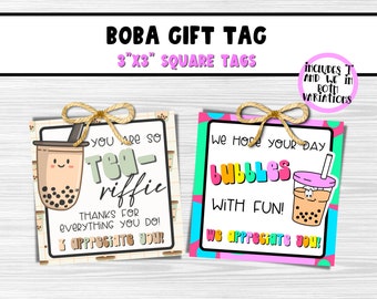 Tag do presente do chá de Boba | Etiqueta de presente para impressão DIY para chefe ou colega de trabalho | Ideia engraçada para presente em massa no local de trabalho | Tag do presente do chá da bolha | Ideia para presente faça você mesmo em massa