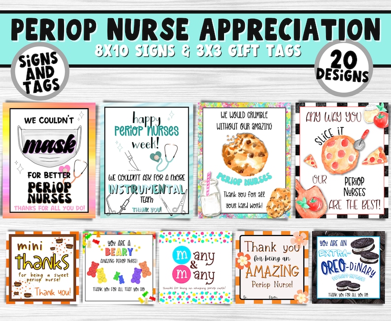 Periop Nurse Printable Appreciation Signs & Gift Tags | Perioperative Nurses Appreciation Week | Medical Staff Thank You Bulk Gift Idea image 1