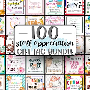 100 TAGS Etiquetas de refrigerios y dulces para agradecimiento al personal / Etiquetas de regalo de agradecimiento a los empleados / Etiquetas de regalo de agradecimiento imprimibles DIY / Apreciación del equipo