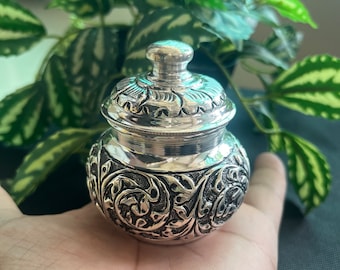 Indian Royal traditional Pure Silver Elaichi Supari Box - 925 Pure Silver Box - Pure Silver Royal Traditional and Carving Dry Fruits Box