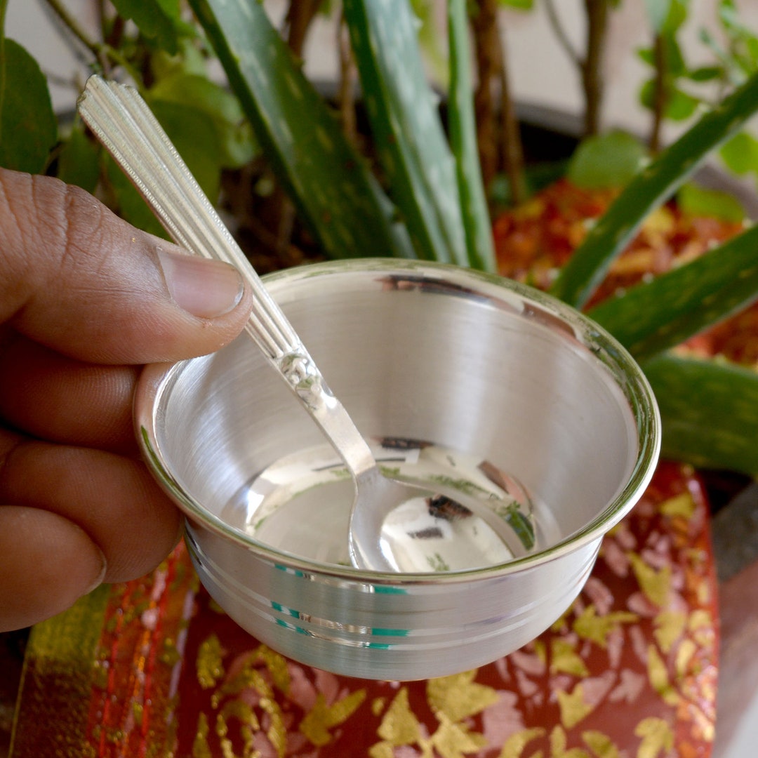 97 Pure Sterling Solid Silver Bowl and Spoon, Kids Serving Bowl