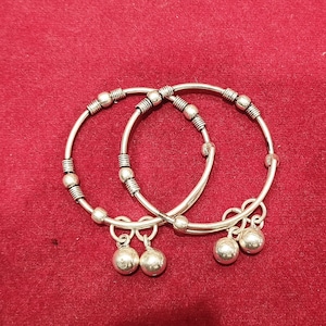 Sterling Silver Baby Bangle with Charms, Adjustable Kada