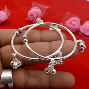 925 Silver Baby Bangle Bracelet, Traditional Jingle Bells Bangle, Baptism Gift, New Born Baby Cuff Bangle, Baby Shower Gift