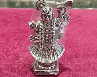 925 Sterling Silver handmade Divine Hindu god Shreenath ji Nathdwara Temple Statue.