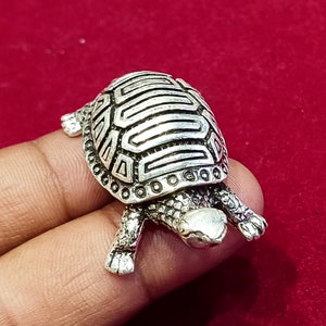 Sterling Silver Tortoise Figurine: Handmade Turtle Statue, Puja Decor