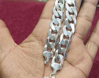 925 Sterling Silver Chunky Cuban Chain Bracelet, Handmade Statement Jewelry