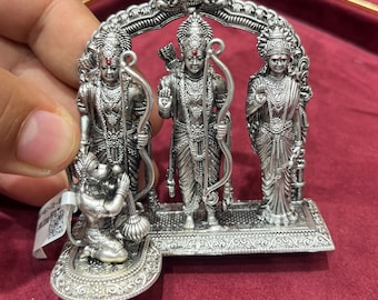 925 Sterling Silver Ram Darbar Idol, Antique Finished Lord Rama Lakshman Sita Statue with Hanuman, Luxury Diwali Gift, Holy Puja Home Mandir
