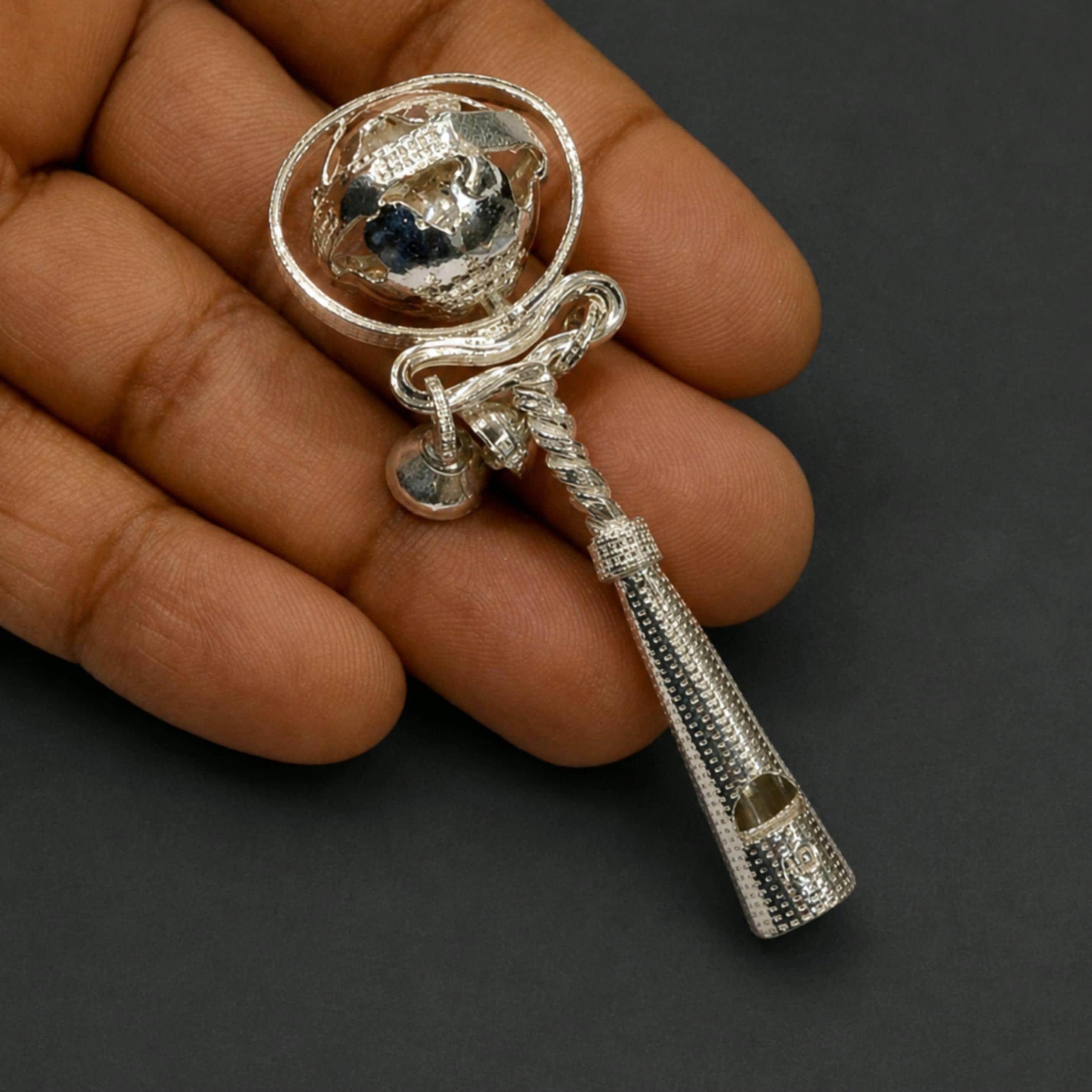 Sterling Silver Baby Rattle With Whistle, Laddu Gopal Jhunjhuna