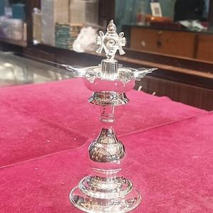 925 Solid Silver Diya, Elegant Oil Lamp, Samai Diya, Diwali Puja Article