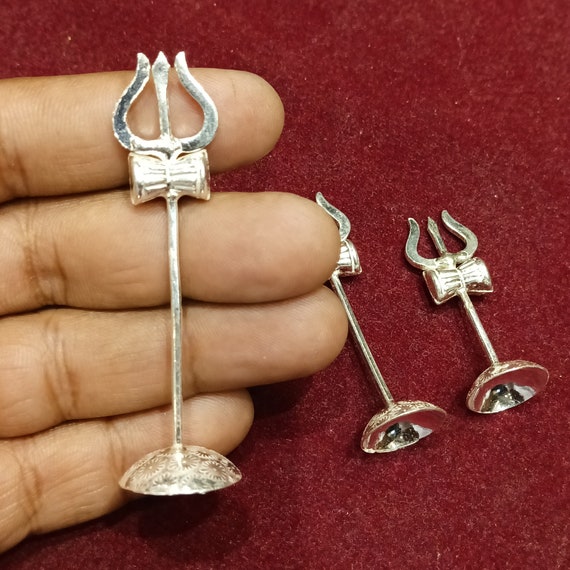 925 Sterling Silver Shiva Trishul with Damru, Mahadev Trident, Hindu Puja Article, Temple Decor, Lord Shiva Religious Gift