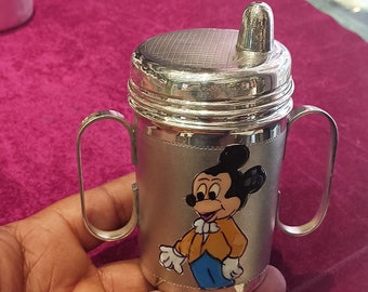 Pure Sterling Silver Mickey Mouse Baby Feeding Milk Mug, Perfect Gift for Kids, 925 Silver Handmade New Born Baby Milk/Water Cup with Lid