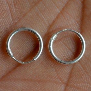Sterling Silver Hoop Earrings: Minimalist Huggies, Helix Cartilage (12mm)