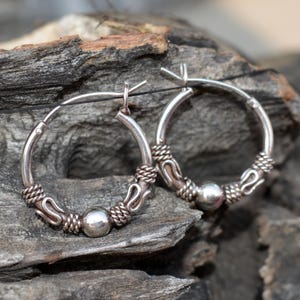 Sterling Silver Hoop Earrings: Bali Wire Work, Ethnic Jewelry (20mm)