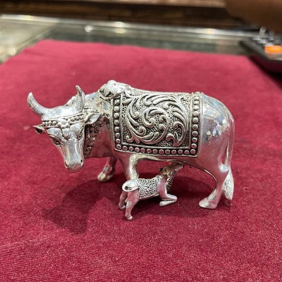 925 Silver Gomatha Cow Calf Silver Gift Items Silver Pooja