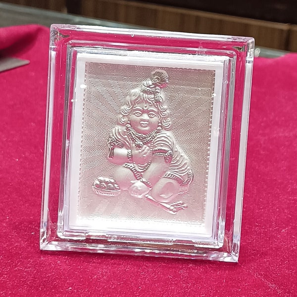 999 Pure Silver Krishna Picture Frame, Silver Ladoo Gopal ji Picture Frame, Silver Portrait, Silver Finish Krishna Photo Frame Gifts