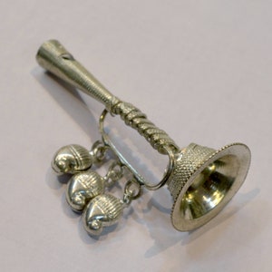 Sterling Silver Baby Rattle with Whistle - Handmade Newborn Gift