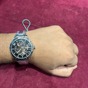 925 Sterling silver New Automatic Men&#39;s Round Watch Unique Link Bracelet, Sterling Silver Watch Black Face, Vintage Watch, Working Watch