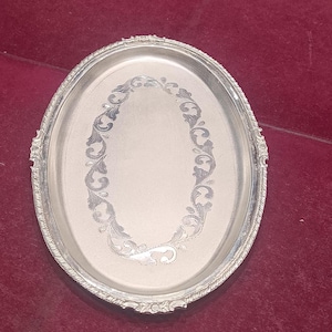 Vintage Silver Etched Serving Tray – Ornate Floral Border, Engraved Design, Kitchenware