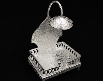 silver handcrafted small sinhasan, idol krishna Bal Gopala throne, god statue's stand chair, temple art puja artic