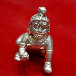 Krishana Janmashtami Ladoo Gopal Ji In 925 Solid Silver, Home Temple Puja Art, BabyFirstSmile Silver Bal Gopal Ji