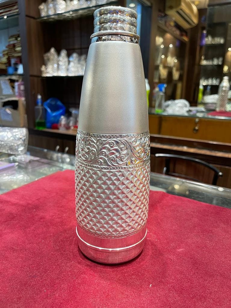 Pure Silver Water Bottle Leak Proof and Bacteria Free Non Toxic 1 Litre.  925 Sterling Silver Milk and Water Bottle. 