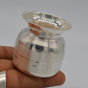 Pure sterling silver handmade plain small Kalash or pot, unique silver puja article, water or milk shiva kalash pot