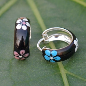 Spark Enamel sterling Silver hoop earings, Tribal hoop earrings