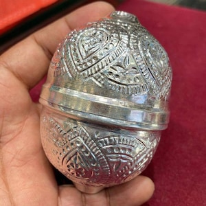 Pure Silver Shreefal for Pooja. Pure Silver Pooja Coconut for Temple at Home. Silver Shagun Nariyal for Kalash.