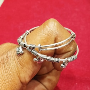 Sterling Silver Baby Bangle with Bells: Adjustable First Birthday Gift